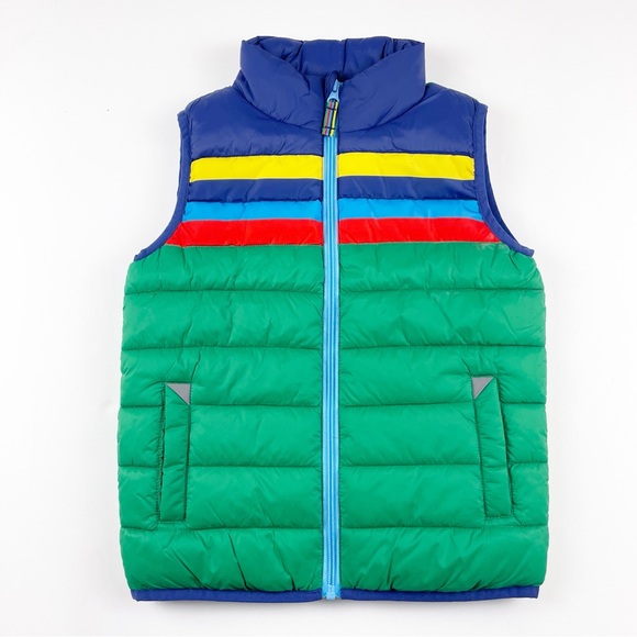NWT Mini Boden Highland Green Multi Stripe Packaway Vest 6-7 Years - Picture 1 of 5